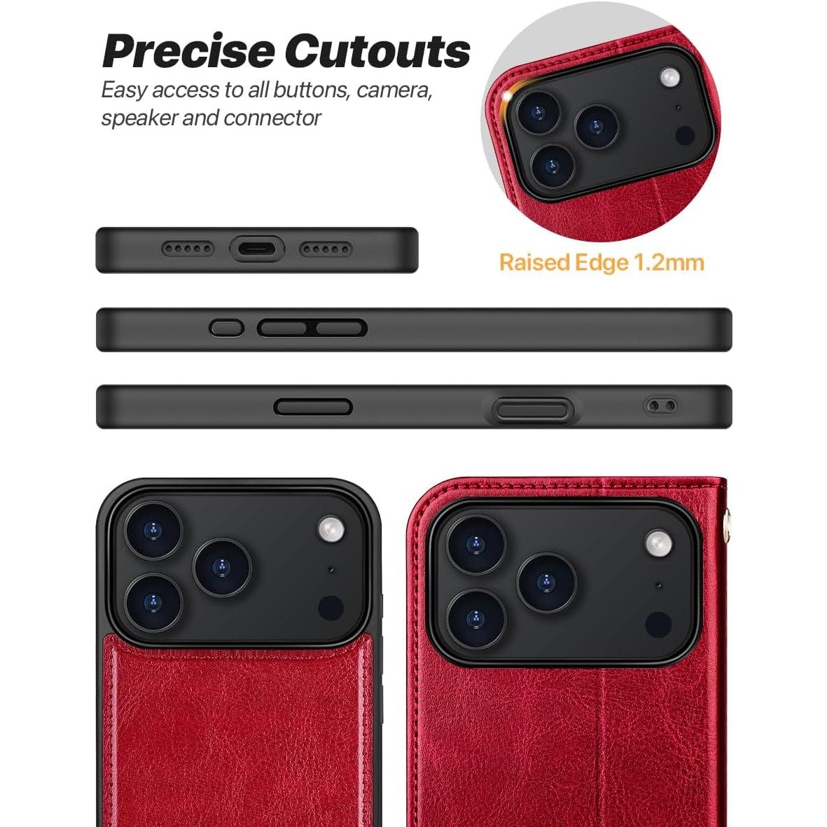 OCASE For IPhone 17 Pro Detachable Wallet Case With Card Holder, 2 In 1 PU Leather Flip Folio With RFID Blocking Stand Wrist Strap Shockproof Phone Cover 6.3 Inch 2025, Red