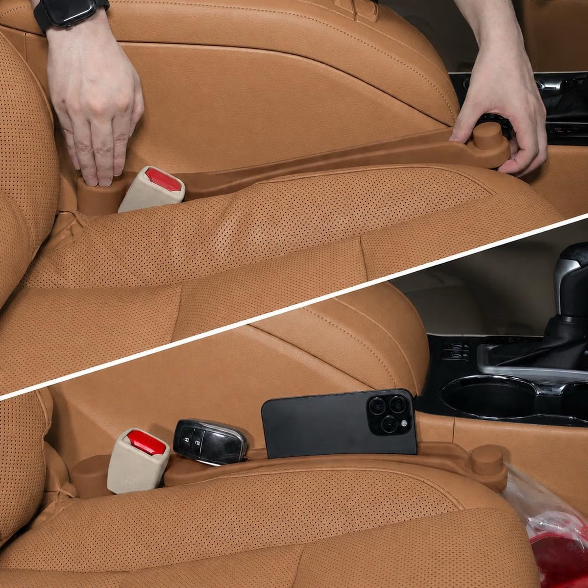 Givifive Car Seat Gap Filler Organizer 2Pack Soft Foam 3IN1 Multifunctiona-MOCHA