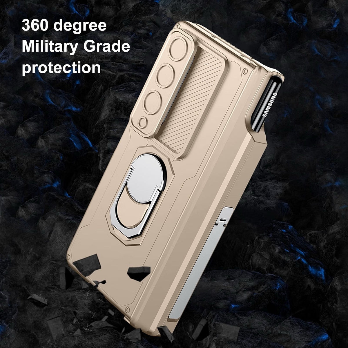 Libeagle Compatible With Samsung Galaxy Z Fold 4 Case Heavy Duty Protective-Gold