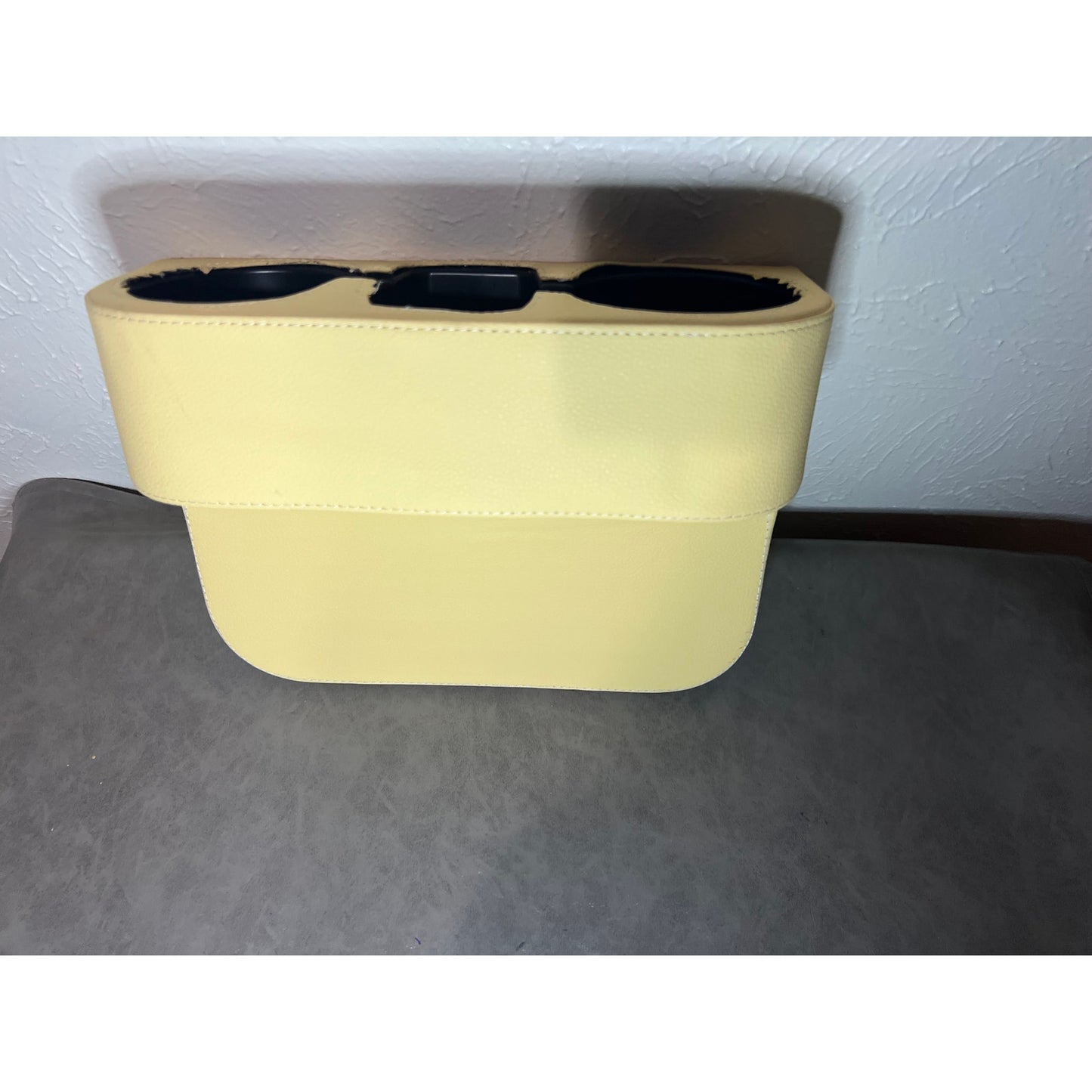 IOKONE Coin Side Pocket Console Side Pocket Leather Cover Car Cup Holder Auto Front Seat Organizer Cell Mobile Phone Holder (Beige with Yellow Undertone)