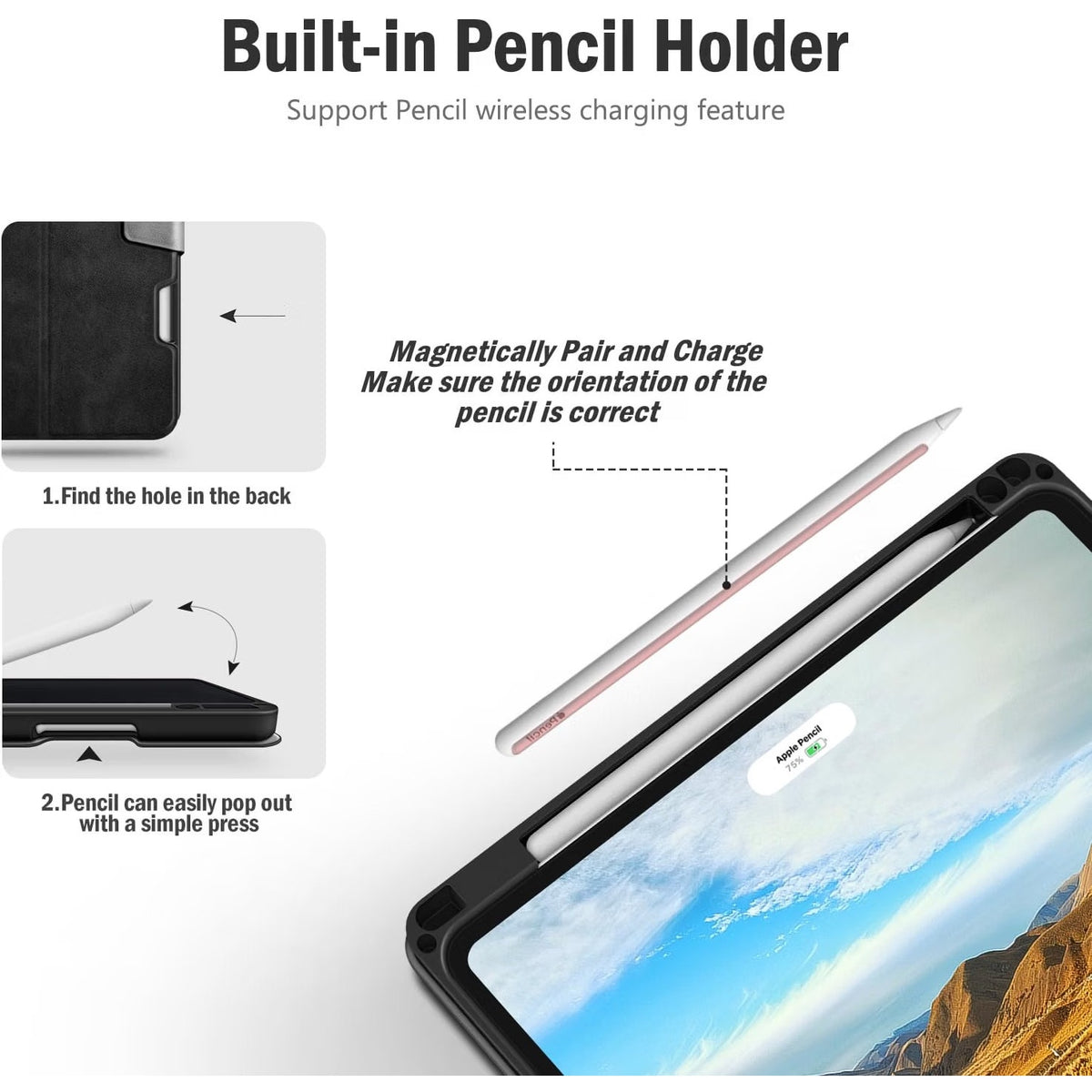 Antbox For IPad Pro 11 Inch Case M5 2025/M4 2024, Built-In Pencil Holder-Black