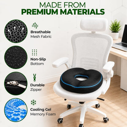 AnboCare Donut Gel Sitting Pillow-Orthopedic Memory Foam For Tailbone Pain-BLACK