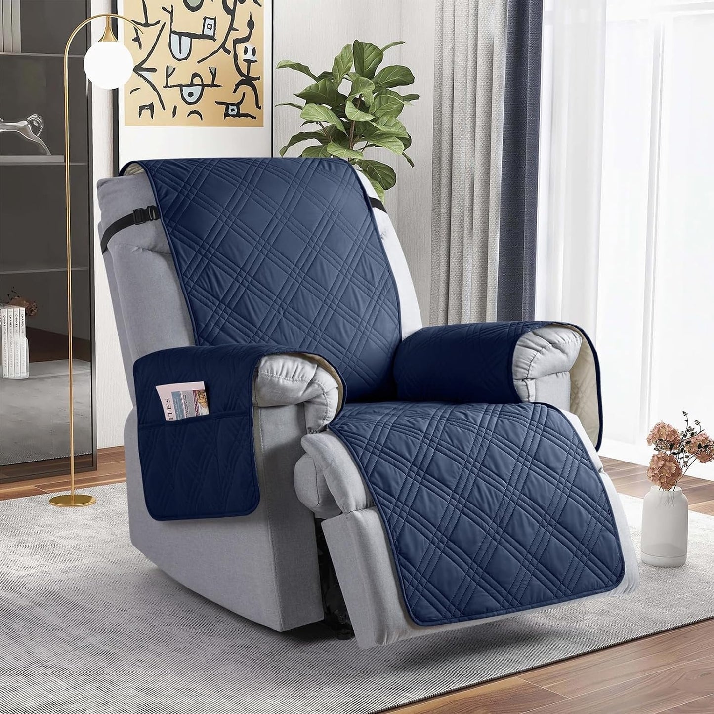 TAOCOCO 100% Waterproof Recliner Chair Cover, Non Slip(23.6'', Navy Blue)