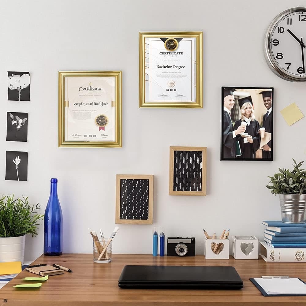 Memory Island 8.5x11 Diploma Document Frames,Real Glass Fronts, 4 Pack GOLD