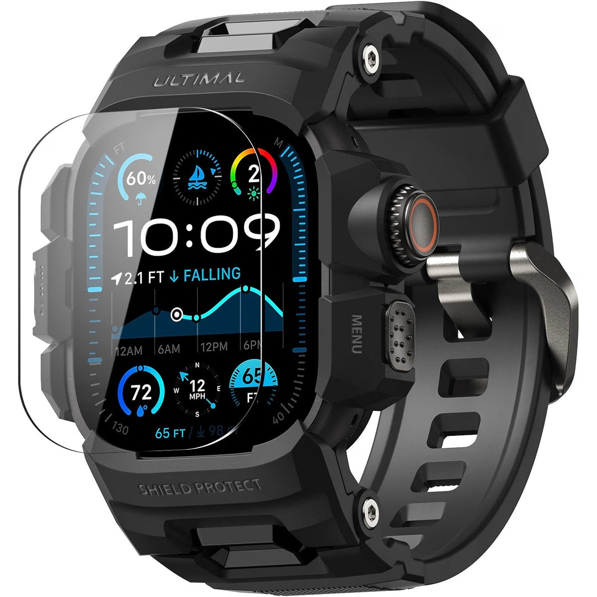 ULTIMAL Rugged Case With Band For Apple Watch 49mm,Compatible With Black, 49mm