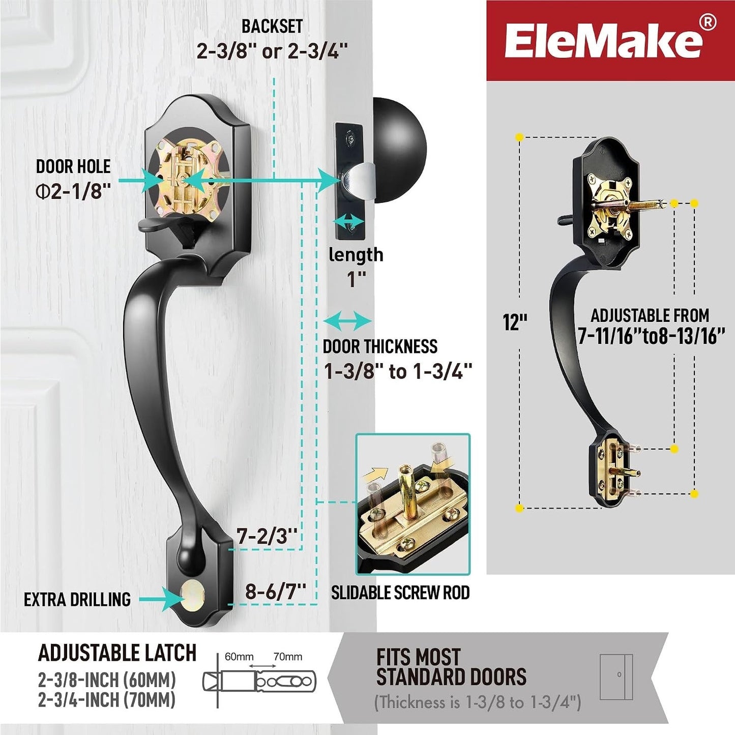 Motovecor Front Door Handleset, Entry Door Handle Set With Cove Knob,Matte Black