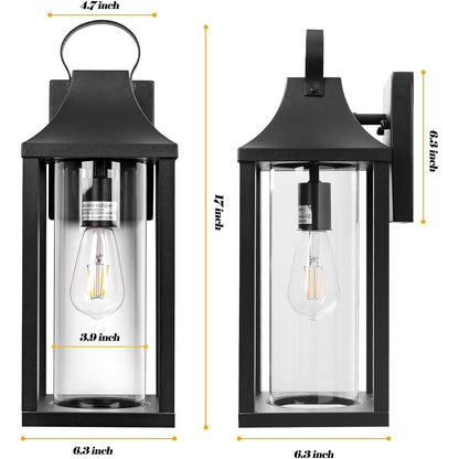 Roravilila 17 Inch Porch Light Large Black Outdoor Light Fixture With Cylindrical Clear Glass, IP65 Waterproof Exterior Lighting Fixture Outside Lantern For House Outdoor Wall Sconce, Matte Black.