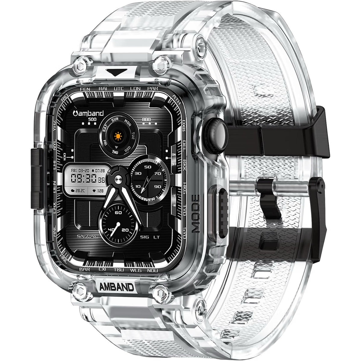 AmBand Bands Case Compatible With Apple Watch Series 11/10 46mm For Men- Clear