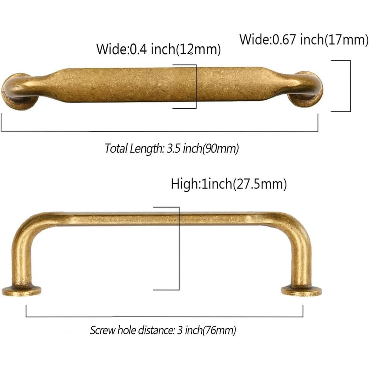 Asidrama 10 Pack 3 Inch(76mm) Antique Brass Kitchen Cabinet Handles, Cabinet