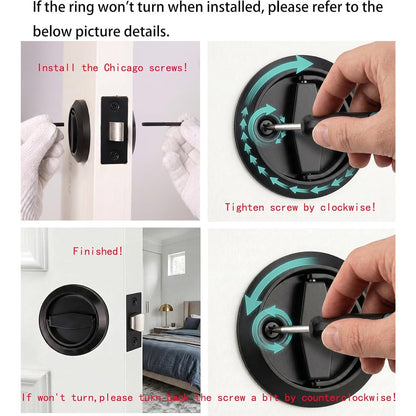 Dixiao Black Round Recessed Door Knob, Flat Door Knobs | Stainless Steel-Black