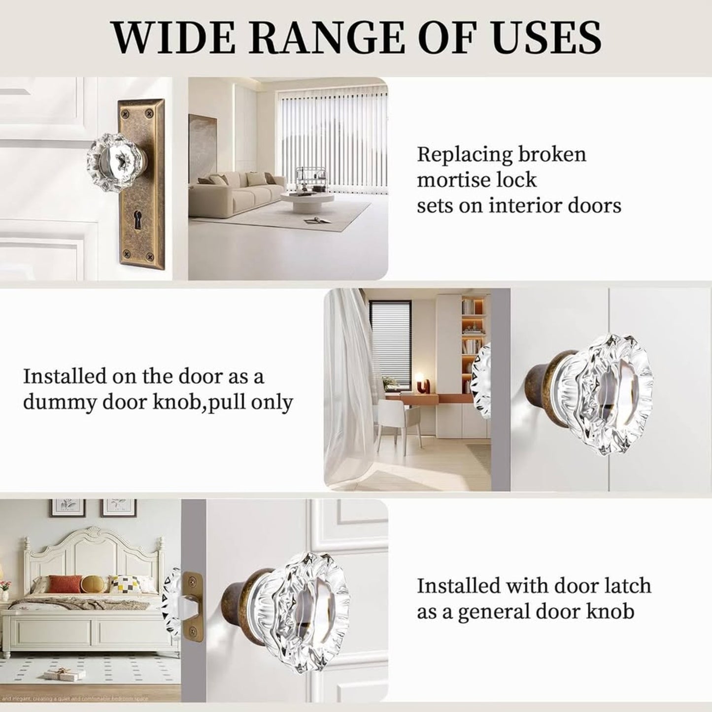 2 Pack Glass Door Knobs Interior Mortise Lock Replacement Set With Spindle