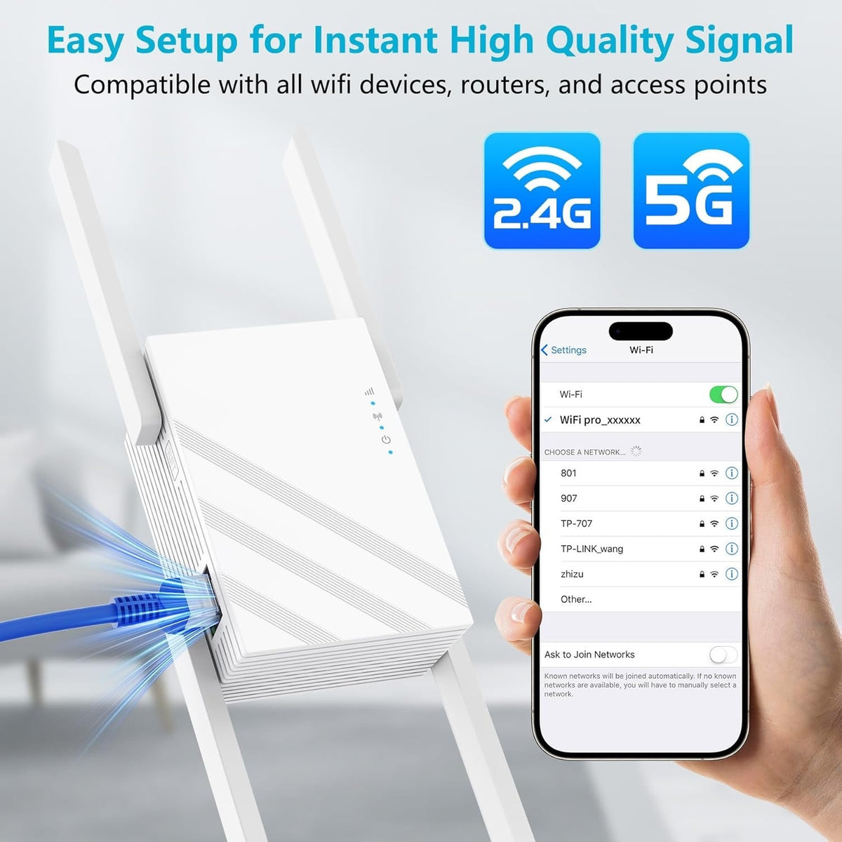 2025 1.2Gbps WiFi Extender Signal Booster, Up To 12880 Sq. Ft, Dual Band 5GHz/