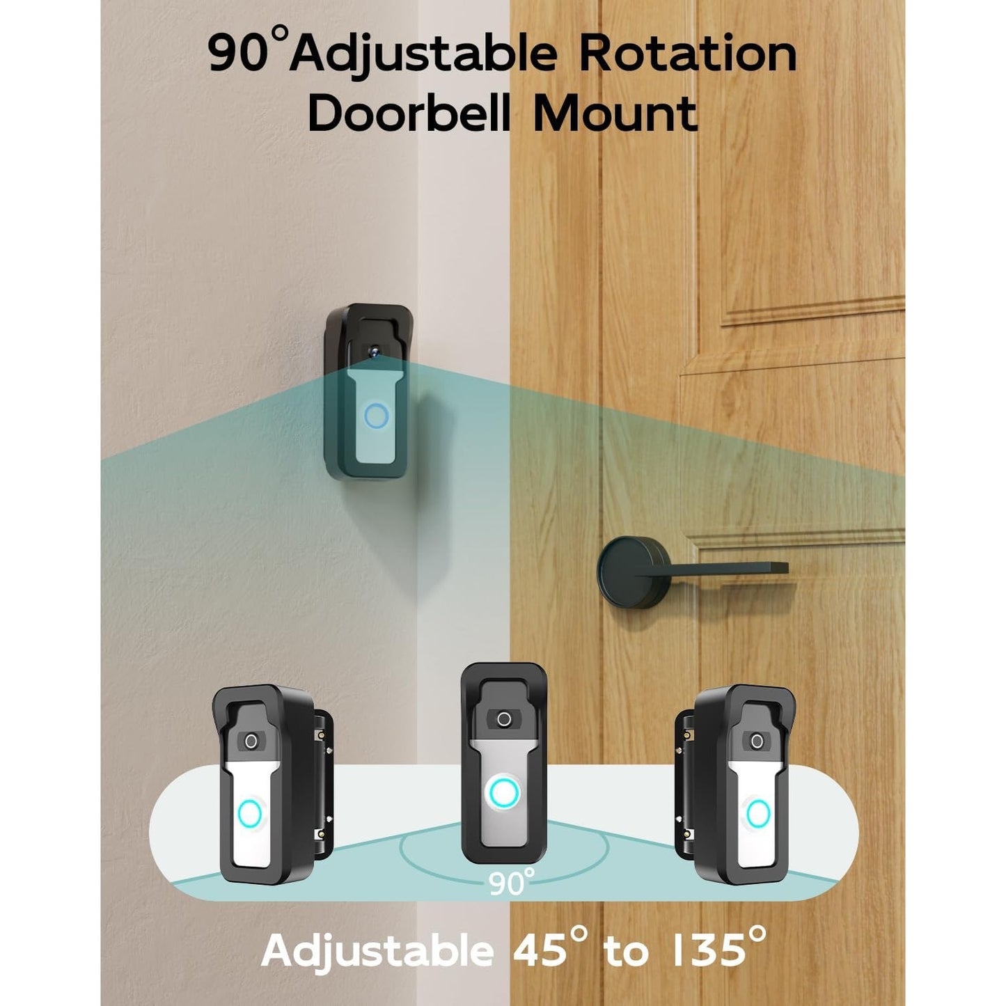 ZUMIMALL Adjustable Angle Video Doorbell Mount, Adjust 90 Degrees Wireless Camera Doorbell Bracket Holder For Home Apartment Office Room, Easy Installation, Suitable For Most Doorbells