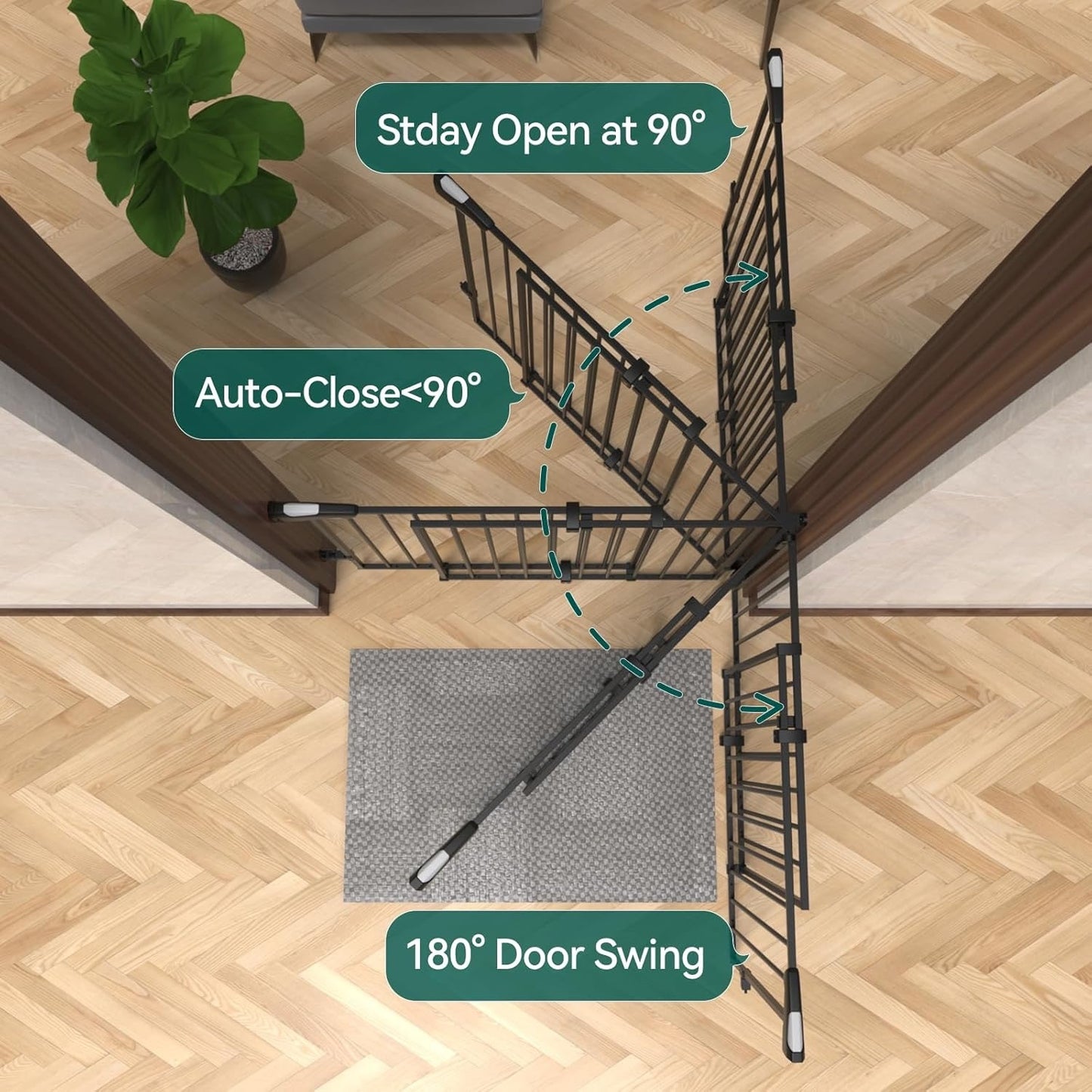 Babelio Baby Gate for Stairs, Kitchen & Doorways, No Bottom Bar| One-Handed