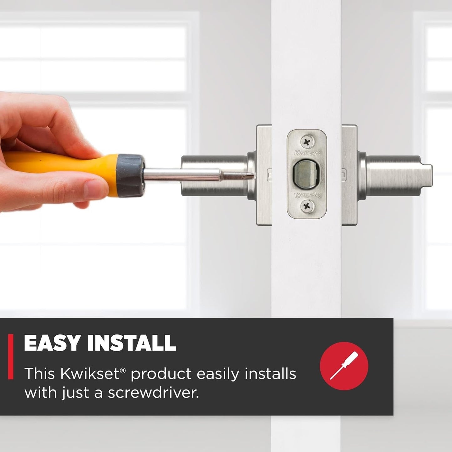 Kwikset Casey Interior Privacy Door Handle With Lock, Door Lever For Bathroom And Bedroom, Satin Nickel Reversible Keyless Turn Lock, With Microban Protection.