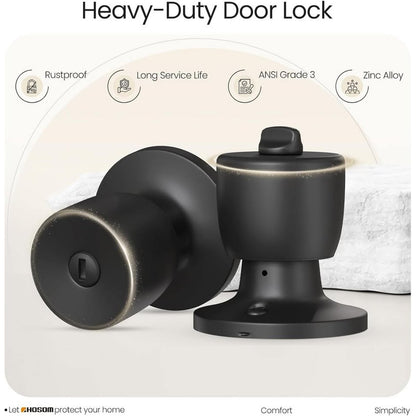 HOSOM Privacy Door Knob With Lock, Matte Black Door Knob Set Door Handles-Black