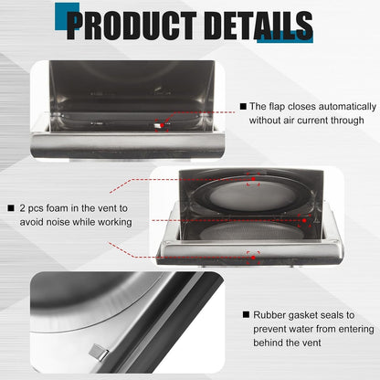 Gisafai 6 Inch Dryer Vent Cover Outdoor With Stainless Steel Screen Silver