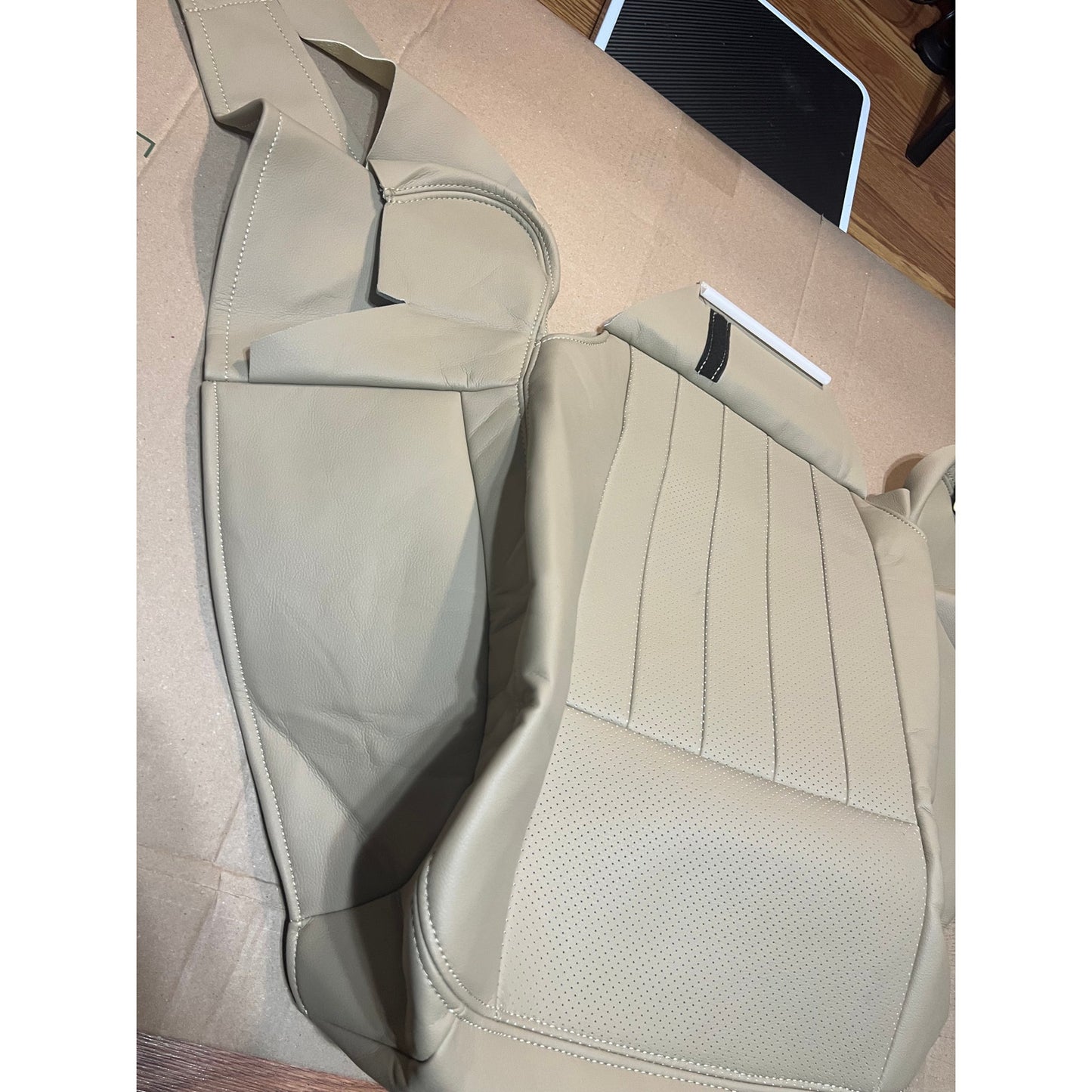 GXARTS Tan#KC Leather Driver Side Bottom Seat Cover Perforated Replacement(1pcs)