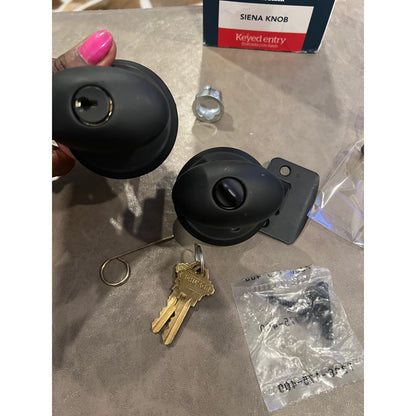 SCHLAGE F51A SIE 622 AND Siena Knob with Andover Trim Keyed Entry LocMatte Black
