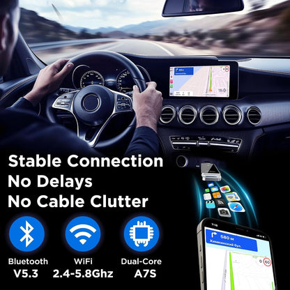 Vnilrgle Wireless CarPlay Adapter 2024 Upgrade, Plug And Play, No Latency, Converts Factory Wired To Wireless, Compatible With IPhone 6+ And 2015+ Cars, Bluetooth 2.4GHz And Wi-Fi 2.4+5.8GHz