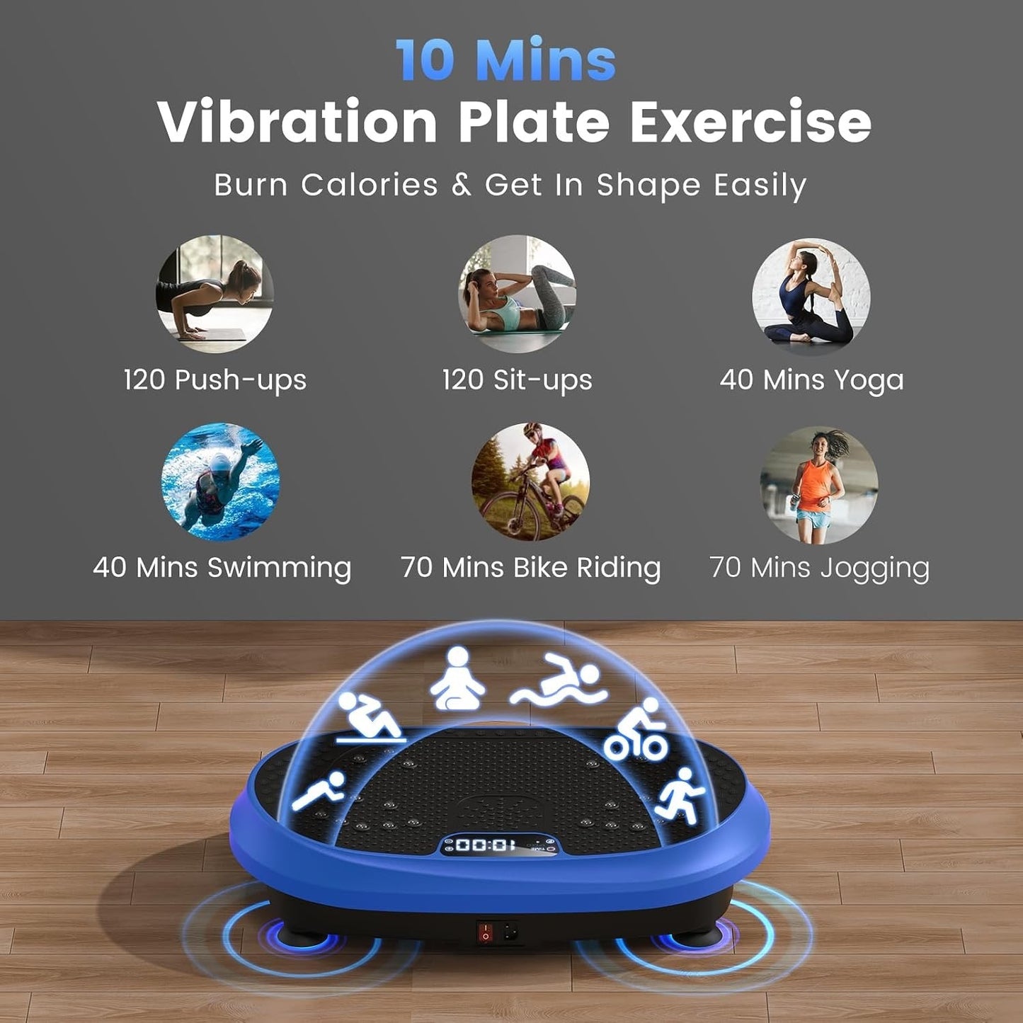 HVX Vibration Plate Exercise Machine for Lymphatic Drainage, Vibrating-Blue