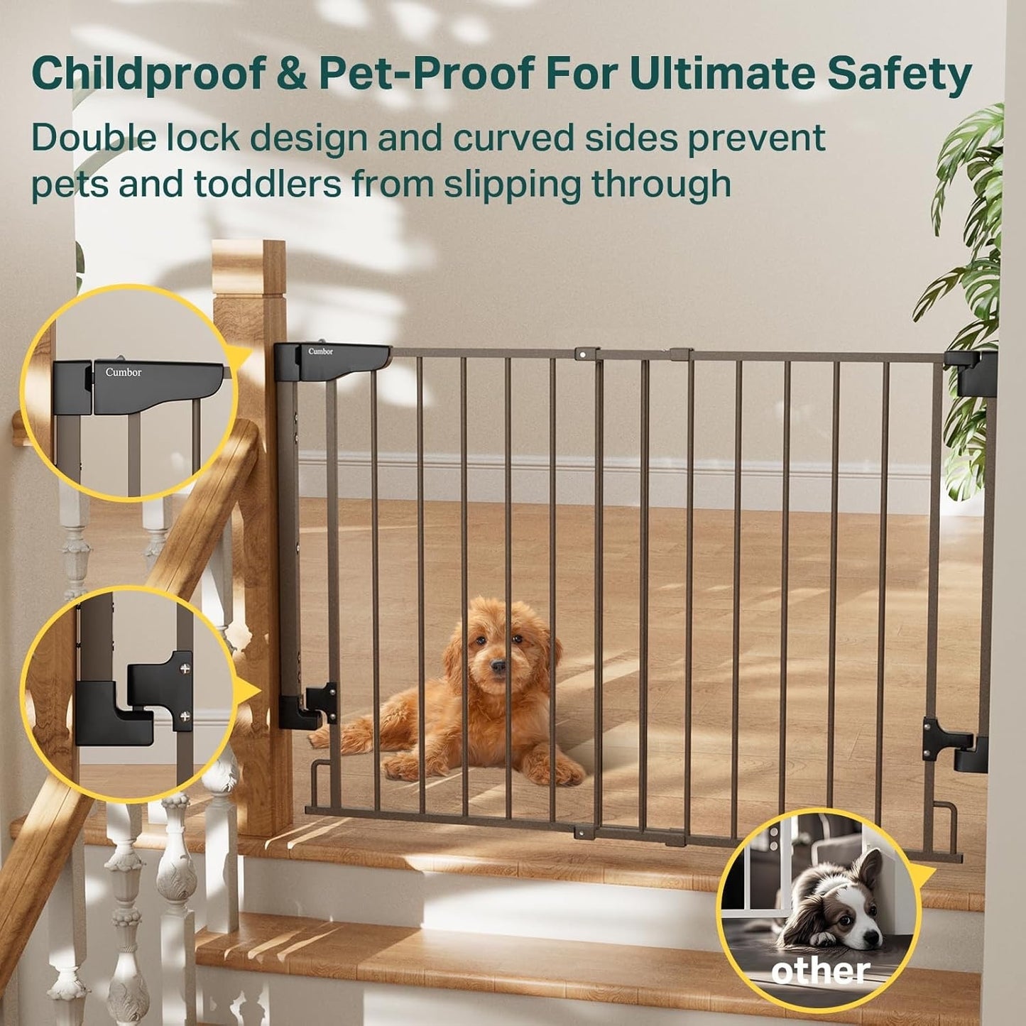 Cumbor 29.2–43" Baby Gate for Stairs, Hardware Mounted (Drill Required) (Brown)