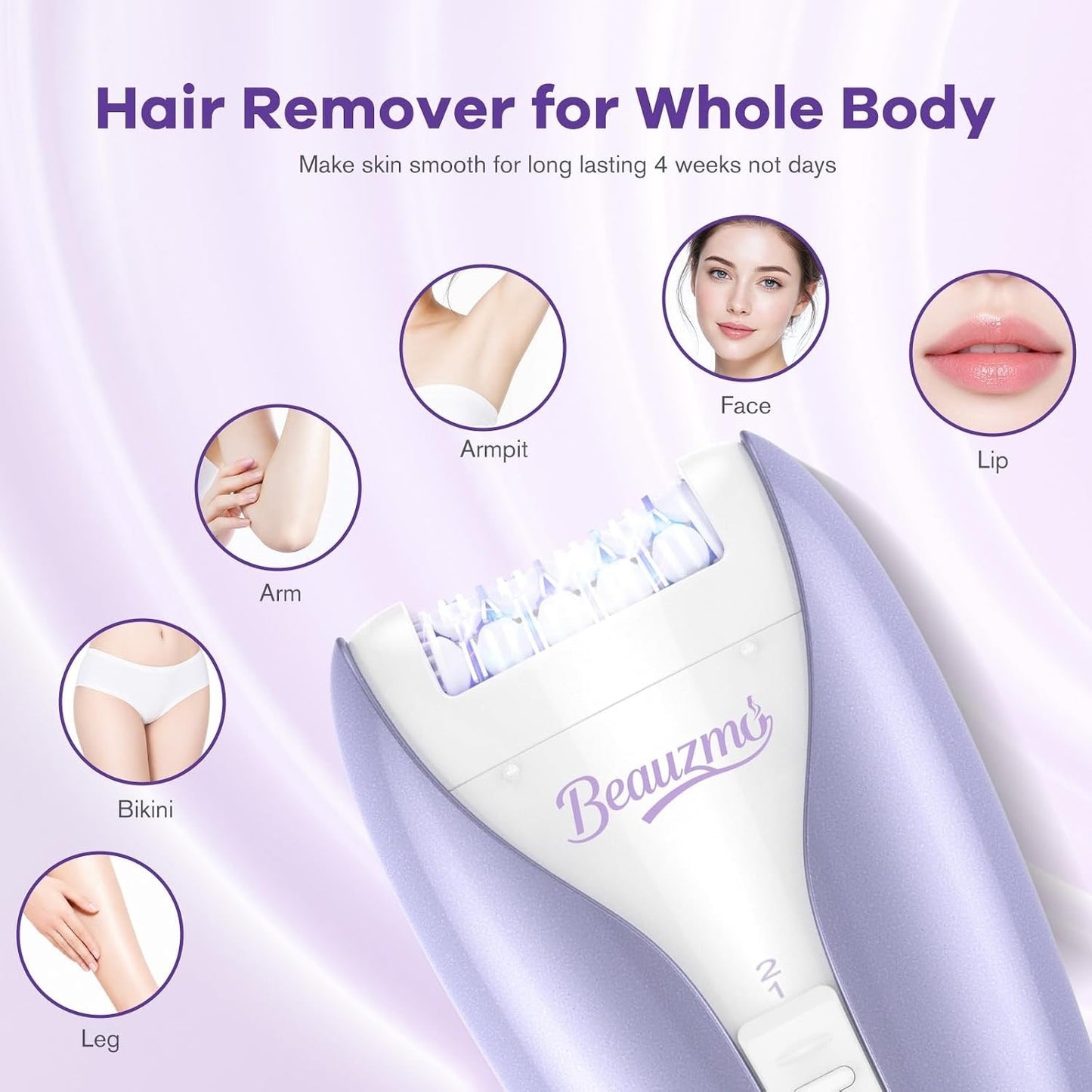 Silent Epilator for Women, 2-Speed Facial & Body Hair Remover, Smooth (Purple)