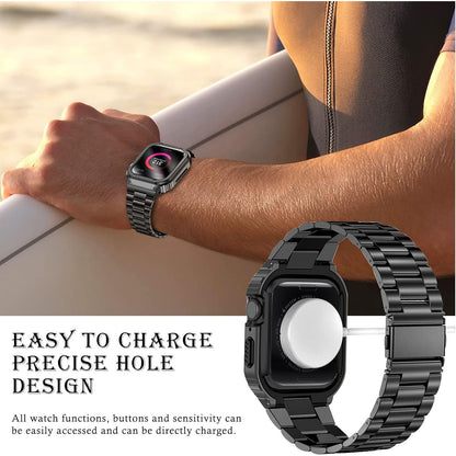 MioHHR Stainless Steel Band and Case Compatible with Apple Watch Band 45mm, Men