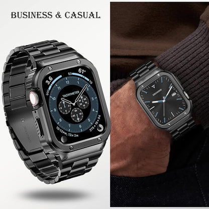 MioHHR Stainless Steel Band and Case Compatible with Apple Watch Band 45mm, Men