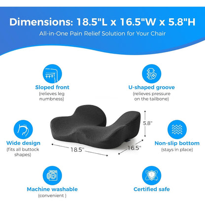 Seat Cushion For Tailbone & Sciatica Pain Relief – Certified & Ergonomist (Gray)