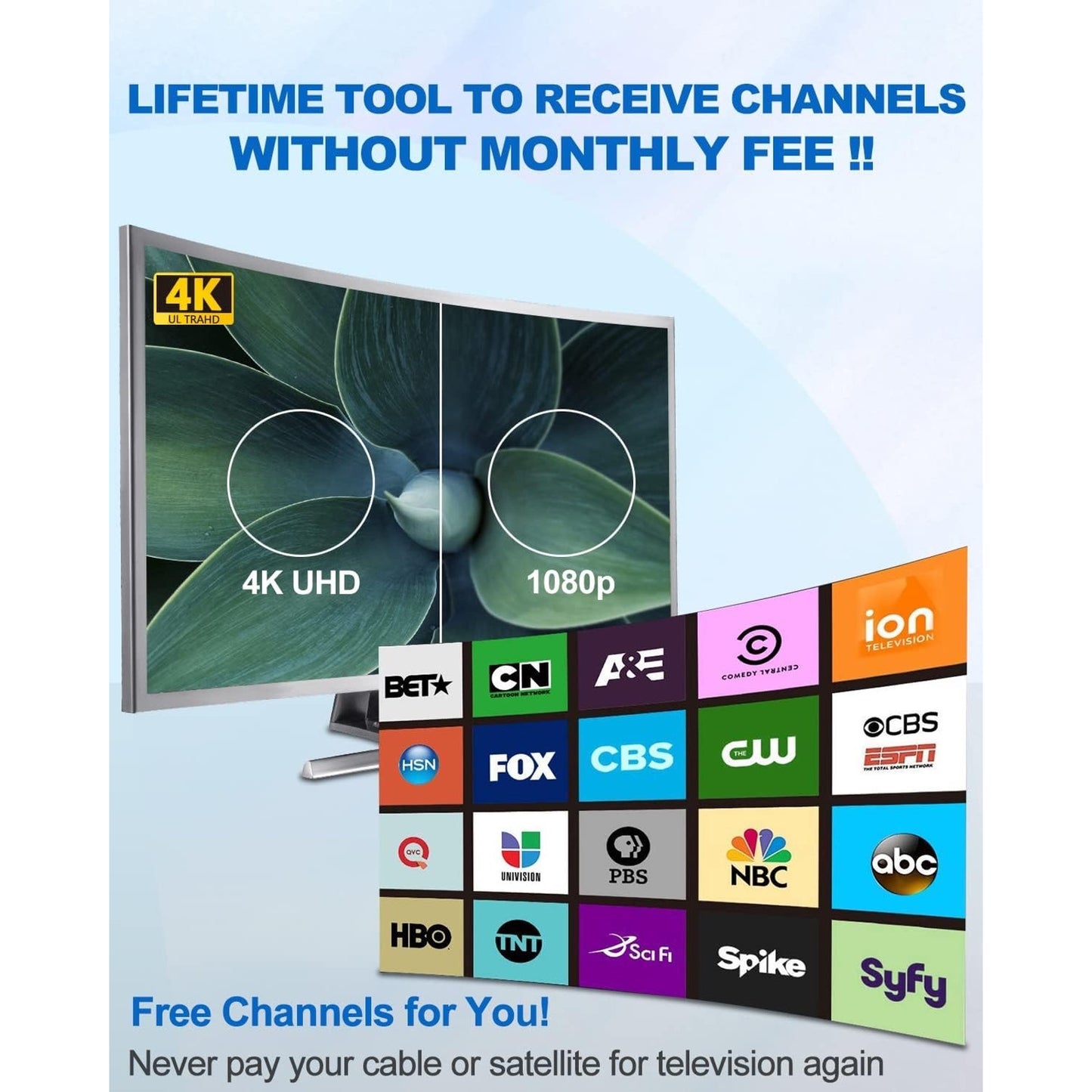TV Antenna Indoor, Digital Amplified Indoor HDTV Antenna, 1080p VHF UHF TV