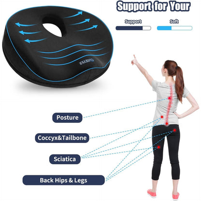 Donut Pillow for Tailbone Pain Relief and Hemorrhoids, Memory Foam Donut,Black