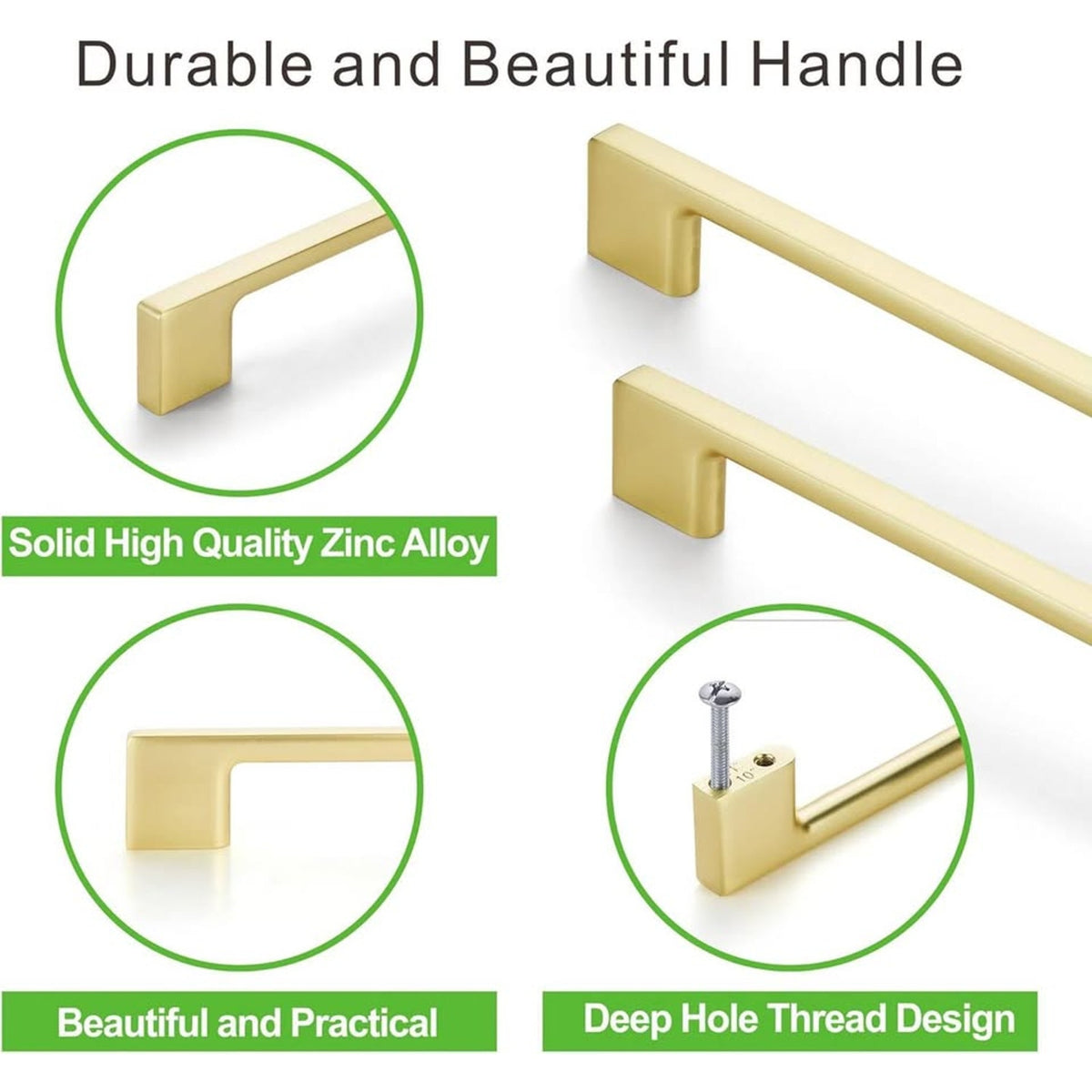 TUNNY 10 Pack Classic Cabinet Handles-3"/76mm Screw Spacing Brushed Gold