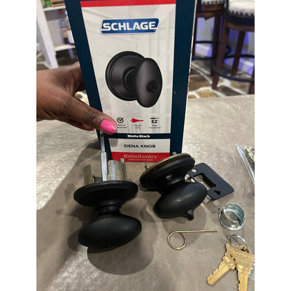 SCHLAGE F51A SIE 622 AND Siena Knob with Andover Trim Keyed Entry LocMatte Black