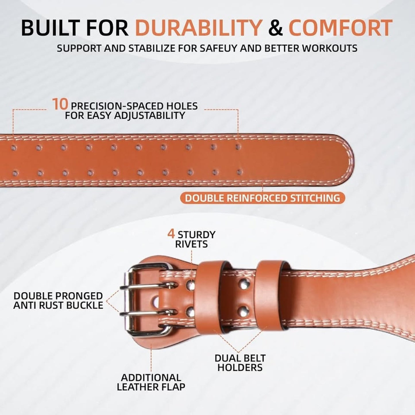 Leather Weight Lifting Belt, 4”& 6”Padded Lumbar Back Support6" Brown,L 24"-35")