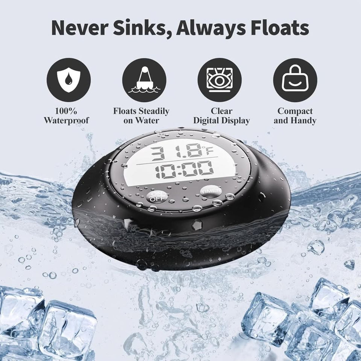 Silicone Cover Ice Bath Thermometer With Timer, Waterproof Floating Water Thermo