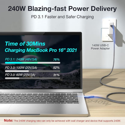 USB 4 Cable For Thunderbolt 4, 240W USB C To USB C Fast Charging, 8K/6K@60Hz Vid