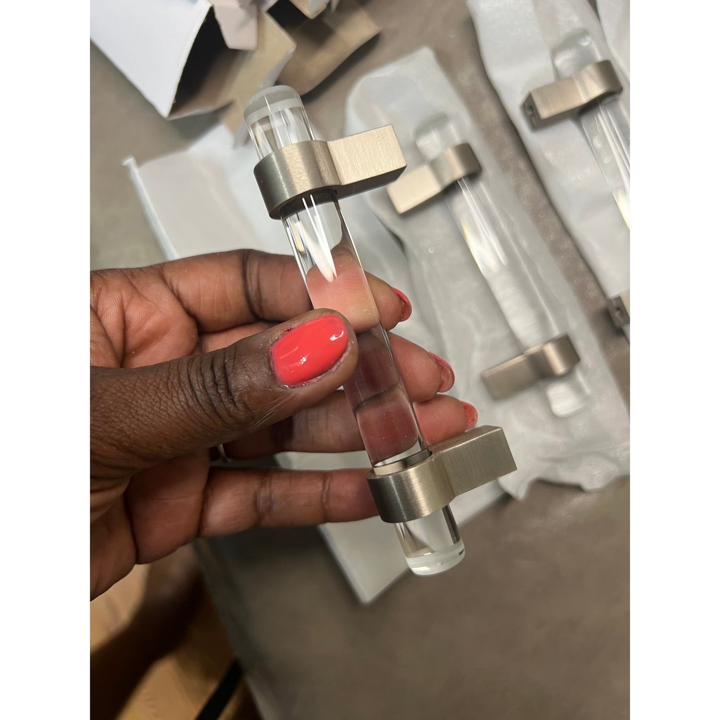 BonKuDoo 4 Pack Glass Drawer Pulls, Cabinet Handles, Crystal Dresser Pulls(3 Inch Hole Center), Brushed Nickel