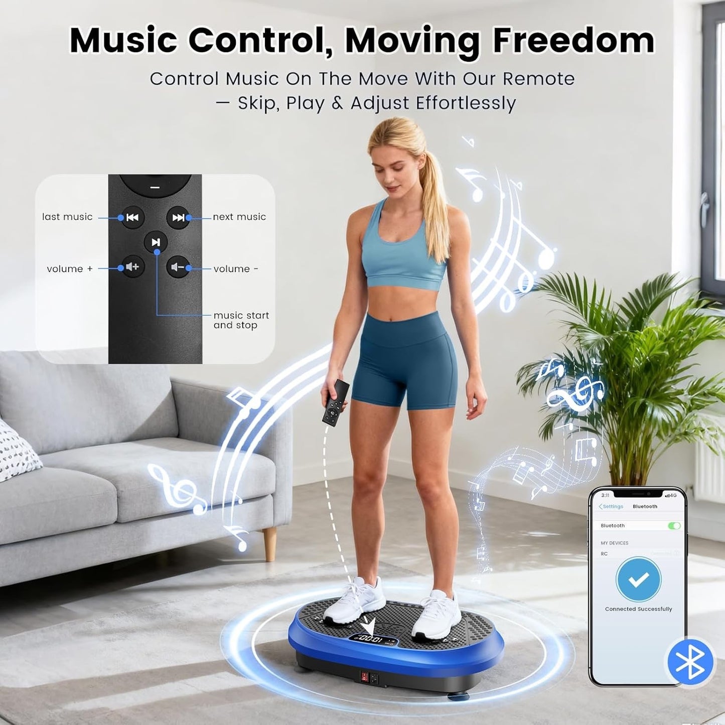 HVX Vibration Plate Exercise Machine for Lymphatic Drainage, Vibrating-Blue