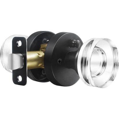 Naubea Matte Black Door Knob Privacy Door Knobs Glass Door Knobs Interior, Vintage Round Crystal Door Knob For Bedroom Bathroom