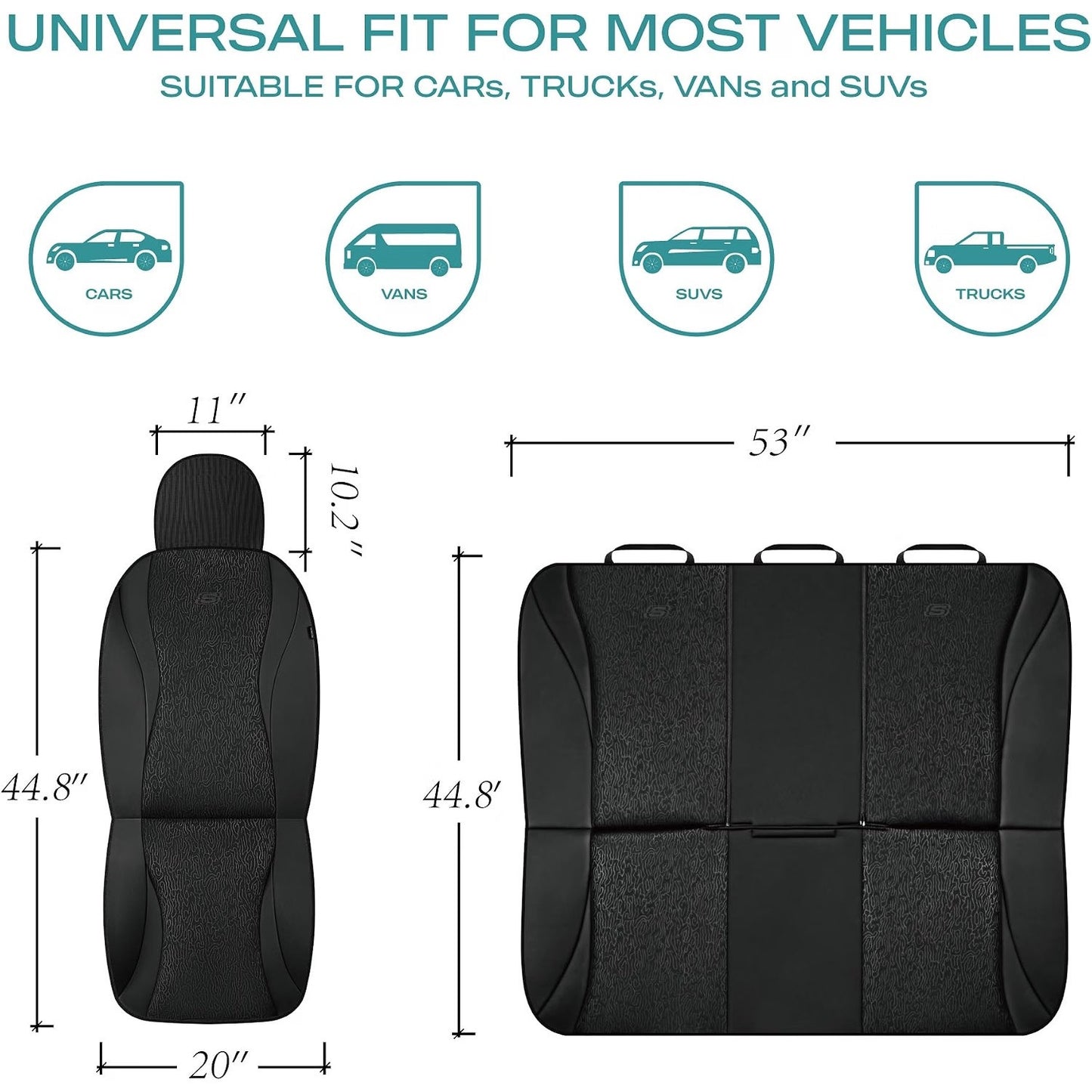 Skechers GOGA Mat Seat Covers,Universal Fit for Most Cars,Trucks,SUVs,Black 2pc