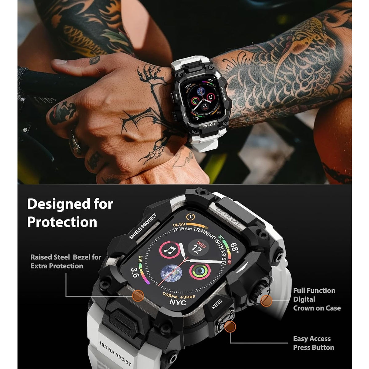 ULTIMAL Rugged Case with Band for Apple Watch Band 45mm,Compatible-45mm,White