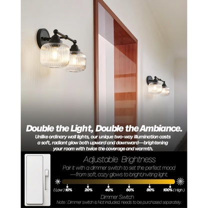 SongCiLT Vintage 2-Lights Clear Ribbed Glass Wall Sconce Lighting (INCLUDES 1 GLASS GLOBE INSTEAD OF2)