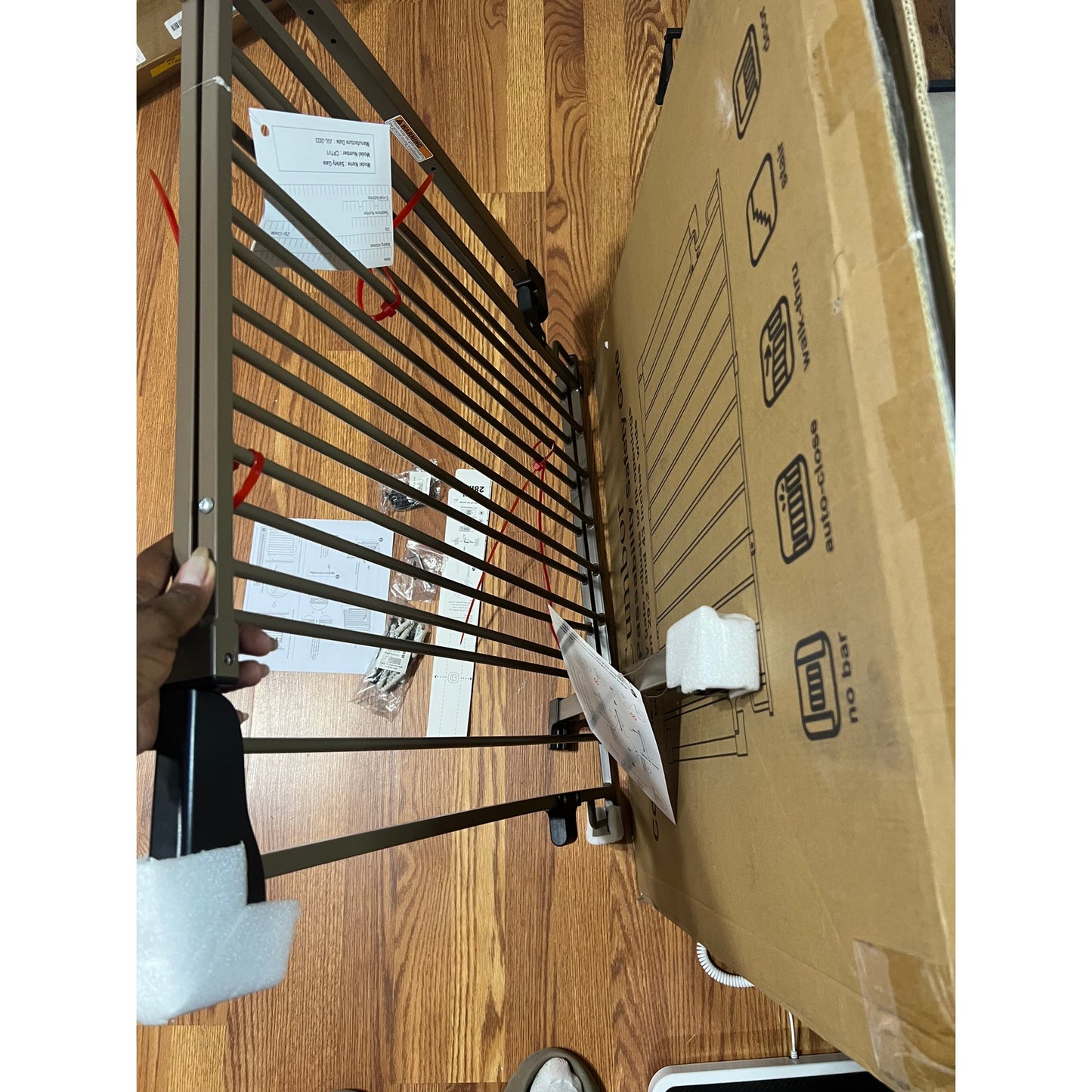 Cumbor 29.2–43" Baby Gate for Stairs, Hardware Mounted (Drill Required) (Brown)