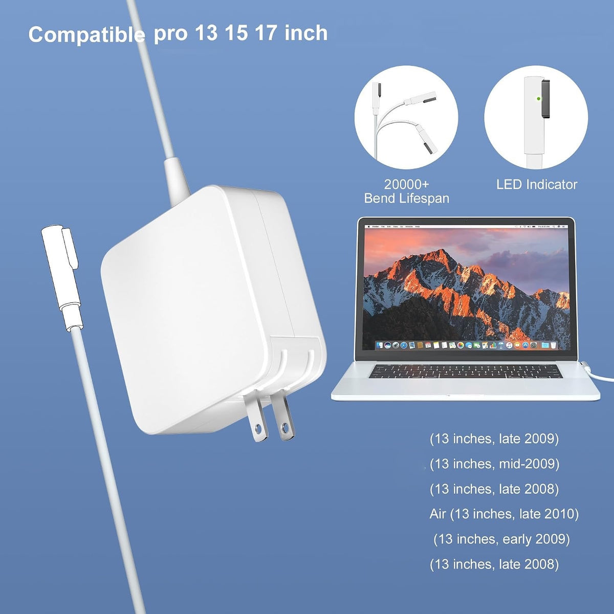 85W L-Tip Charger Compatible with Mac Book 13/15/17" Before Mid 2012 Magnetic