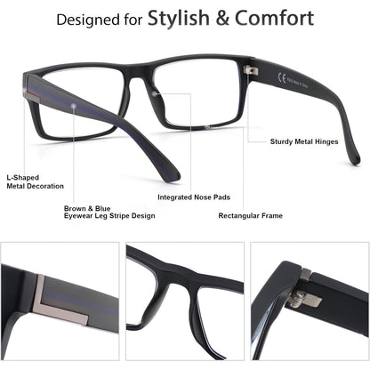 2 Pack Excellent Unbreakable Progressive Multifocus Reading Glasses For Men, TR90 Thick Frame Blue Light Blocking Glasses Anti UV/Eye Strain Computer Readers No-Line Multifocal Eyeglasses, 1.5x