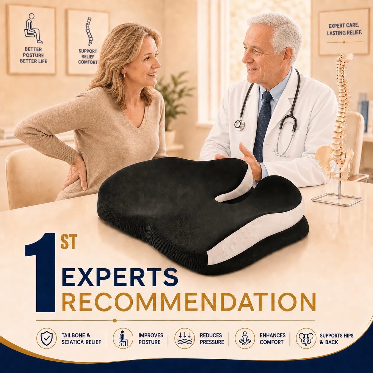 Memory Foam Ergonomic Seat Cushion for Office Chairs Pain Relief