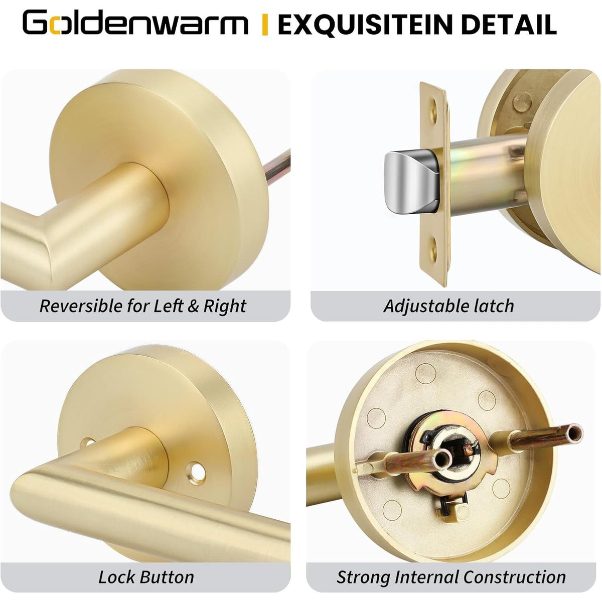 Goldenwarm Gold Closet Door Handles Interior, Brushed Brass Interior Passage Door Handles, Heavy Duty Zinc Alloy Brushed Gold Door Lever For Hall And Closet (1 Pack)