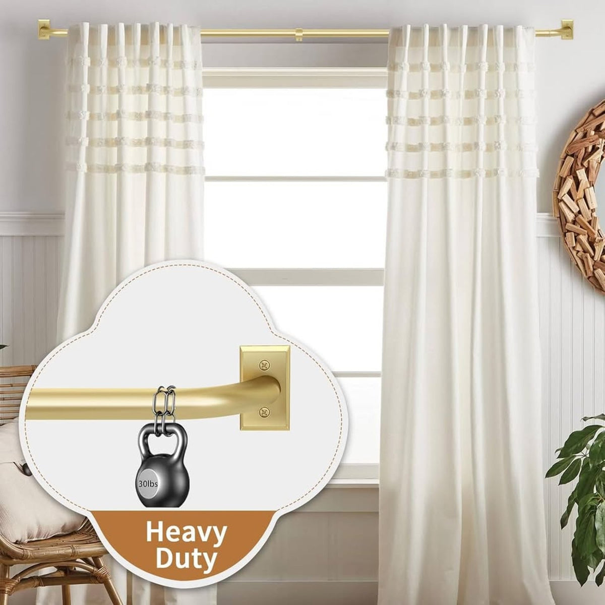 ZYRW Gold Curtain Rods, Room Darkening Rod For Windows 48 To 90 Inches-Gold