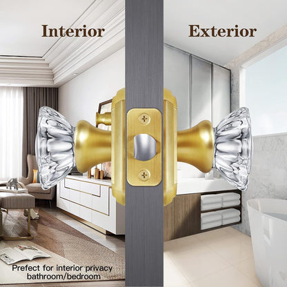 Premium Glass Door Knobs, Bathroom Bedroom Door Knobs with LocPrivacySatin Brass